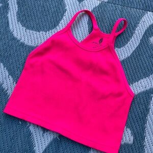 Pink Ribbed Tank Crop Top